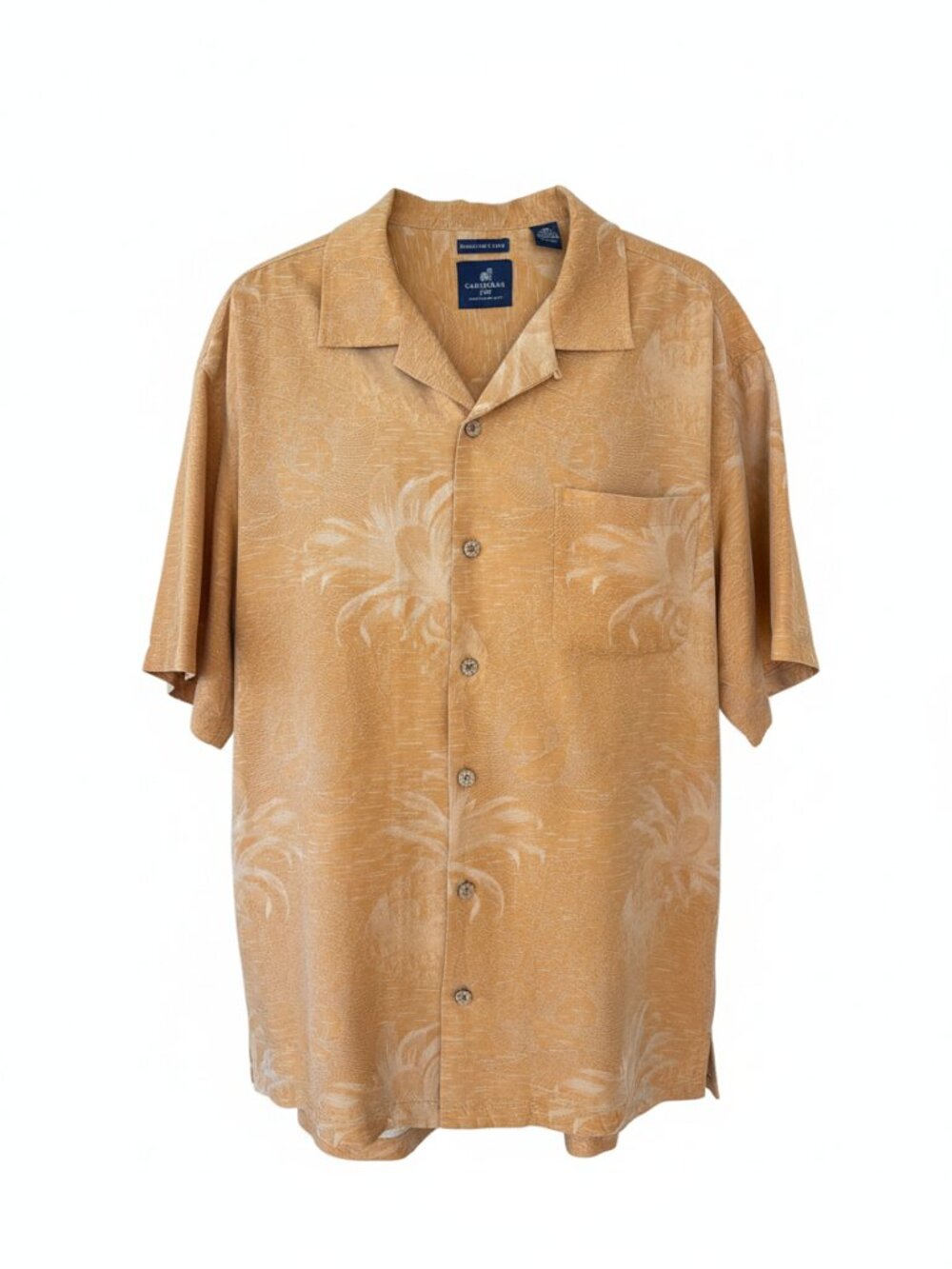 Caribbean Joe Men's XXL Silk Camp Shirt Orange Tropical Leaf Jacquard Button Up